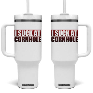 I Suck At Cornhole Tumbler With Handle Funny Bean Bag Toss Game TS10 One Size: 40 oz White Print Your Wear