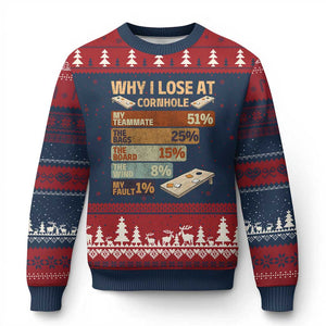Funny Cornhole Player Ugly Christmas Sweater Retro Why I Lose Game Day Bean Bag Toss Game TS10 Navy Red Print Your Wear