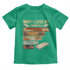 Funny Cornhole Player Toddler T Shirt Retro Why I Lose Game Day Bean Bag Toss Game TS10 Irish Green Print Your Wear