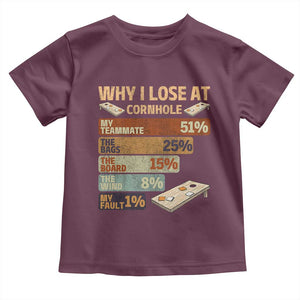 Funny Cornhole Player Toddler T Shirt Retro Why I Lose Game Day Bean Bag Toss Game TS10 Maroon Print Your Wear