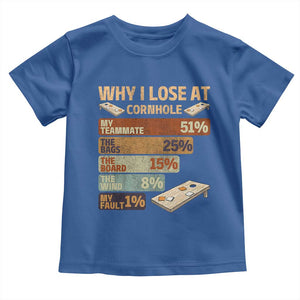Funny Cornhole Player Toddler T Shirt Retro Why I Lose Game Day Bean Bag Toss Game TS10 Royal Blue Print Your Wear