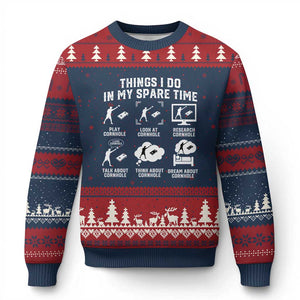 Funny Cornhole Lover Ugly Christmas Sweater Things I Do In My Spare Time Bean Bag Toss Game TS10 Navy Red Print Your Wear
