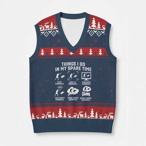 Funny Cornhole Lover V-Neck Knit Sweater Vest Things I Do In My Spare Time Bean Bag Toss Game TS10 Navy Red Print Your Wear