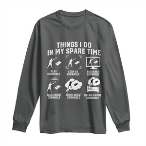 Funny Cornhole Lover Long Sleeve Shirt Things I Do In My Spare Time Bean Bag Toss Game TS10 Dark Heather Print Your Wear