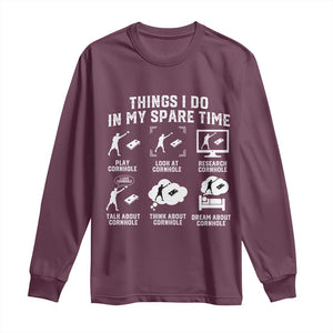 Funny Cornhole Lover Long Sleeve Shirt Things I Do In My Spare Time Bean Bag Toss Game TS10 Maroon Print Your Wear