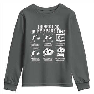 Funny Cornhole Lover Youth Sweatshirt Things I Do In My Spare Time Bean Bag Toss Game TS10 Dark Heather Print Your Wear