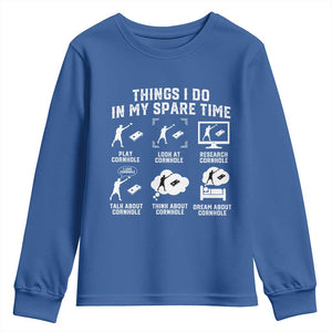 Funny Cornhole Lover Youth Sweatshirt Things I Do In My Spare Time Bean Bag Toss Game TS10 Royal Blue Print Your Wear