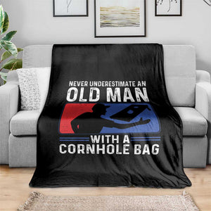 Funny Cornhole Player Throw Blanket Never Underestimate An Old Man With A Cornhole Bag TS10 Print Your Wear