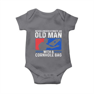 Funny Cornhole Player Baby Onesie Never Underestimate An Old Man With A Cornhole Bag TS10 Charcoal Print Your Wear