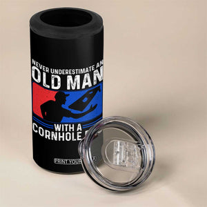 Funny Cornhole Player 4 in 1 Can Cooler Tumbler Never Underestimate An Old Man With A Cornhole Bag TS10 Print Your Wear