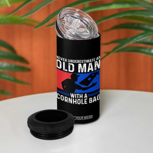 Funny Cornhole Player 4 in 1 Can Cooler Tumbler Never Underestimate An Old Man With A Cornhole Bag TS10 Print Your Wear