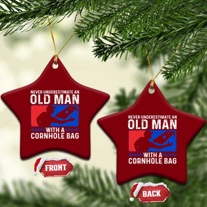 Funny Cornhole Player Ceramic Ornament Never Underestimate An Old Man With A Cornhole Bag TS10 Print Your Wear