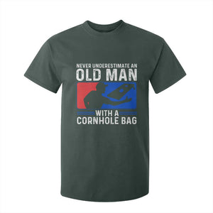 Funny Cornhole Player T Shirt For Kid Never Underestimate An Old Man With A Cornhole Bag TS10 Dark Forest Green Print Your Wear