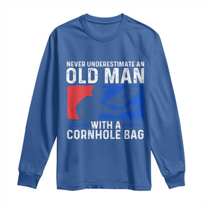 Funny Cornhole Player Long Sleeve Shirt Never Underestimate An Old Man With A Cornhole Bag TS10 Royal Blue Print Your Wear