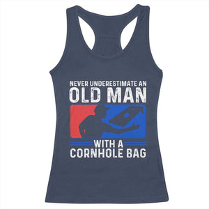 Funny Cornhole Player Racerback Tank Top Never Underestimate An Old Man With A Cornhole Bag TS10 Navy Print Your Wear