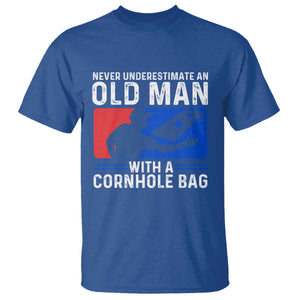 Funny Cornhole Player T Shirt Never Underestimate An Old Man With A Cornhole Bag TS10 Royal Blue Print Your Wear
