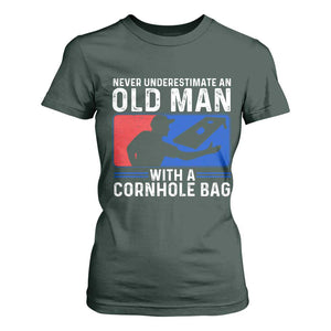 Funny Cornhole Player T Shirt For Women Never Underestimate An Old Man With A Cornhole Bag TS10 Dark Forest Green Print Your Wear