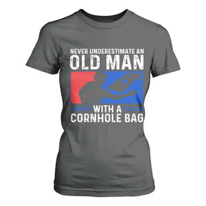 Funny Cornhole Player T Shirt For Women Never Underestimate An Old Man With A Cornhole Bag TS10 Dark Heather Print Your Wear