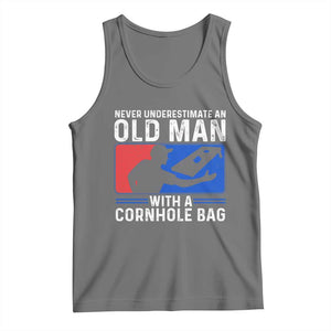 Funny Cornhole Player Tank Top Never Underestimate An Old Man With A Cornhole Bag TS10 Black Heather Print Your Wear