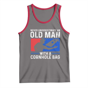 Funny Cornhole Player Tank Top Never Underestimate An Old Man With A Cornhole Bag TS10 Deep Heather Red Print Your Wear