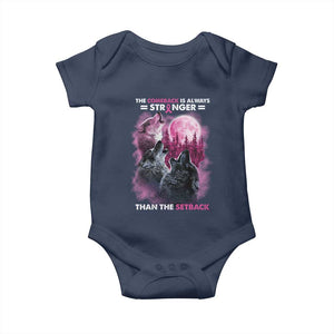 Pink Breast Cancer Baby Onesie Pink Ribbon Comeback Stronger Than Setback Wolf Moon TS10 Navy Print Your Wear