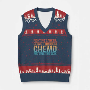 Funny Cancer Fighter V-Neck Knit Sweater Vest Inspirational Quote Chemo Patient Gift TS10 Navy Red Print Your Wear