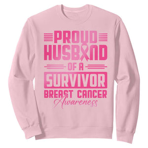 Husband Of A Warrior Breast Cancer Awareness Sweatshirt Wife Support Squad TS10 Light Pink Print Your Wear