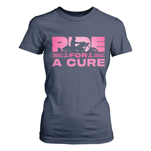 Breast Cancer Motorcycle T Shirt For Women Pink Ribbon Ride For A Cure TS10 Navy Print Your Wear