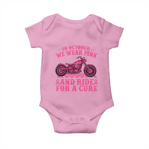 Breast Cancer Motorcycle Baby Onesie In October We Wear Pink Ride For A Cure TS10 Light Pink Print Your Wear