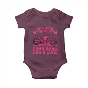 Breast Cancer Motorcycle Baby Onesie In October We Wear Pink Ride For A Cure TS10 Maroon Print Your Wear
