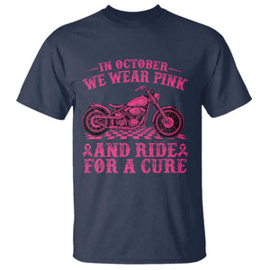 Breast Cancer Motorcycle T Shirt In October We Wear Pink Ride For A Cure TS10 Navy Print Your Wear