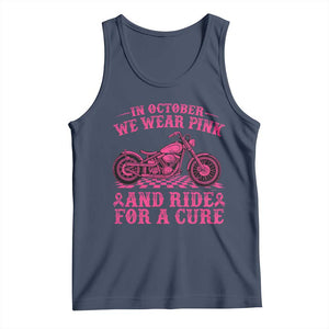 Breast Cancer Motorcycle Tank Top In October We Wear Pink Ride For A Cure TS10 Navy Print Your Wear