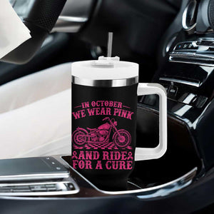 Breast Cancer Motorcycle Tumbler With Handle In October We Wear Pink Ride For A Cure TS10 Print Your Wear
