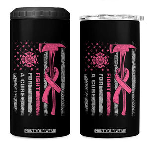 Firefighter Breast Cancer Awareness 4 in 1 Can Cooler Tumbler Fight For A Cure American Flag TS10 One Size: 16 oz Black Print Your Wear
