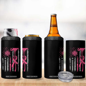 Firefighter Breast Cancer Awareness 4 in 1 Can Cooler Tumbler Fight For A Cure American Flag TS10 Print Your Wear