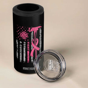 Firefighter Breast Cancer Awareness 4 in 1 Can Cooler Tumbler Fight For A Cure American Flag TS10 Print Your Wear