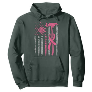 Firefighter Breast Cancer Awareness Hoodie Fight For A Cure American Flag TS10 Dark Forest Green Print Your Wear