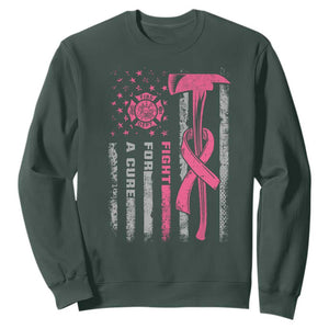 Firefighter Breast Cancer Awareness Sweatshirt Fight For A Cure American Flag TS10 Dark Forest Green Print Your Wear