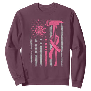Firefighter Breast Cancer Awareness Sweatshirt Fight For A Cure American Flag TS10 Maroon Print Your Wear