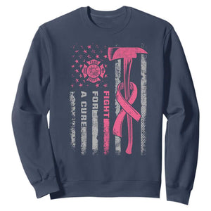 Firefighter Breast Cancer Awareness Sweatshirt Fight For A Cure American Flag TS10 Navy Print Your Wear