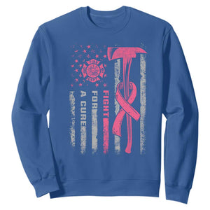 Firefighter Breast Cancer Awareness Sweatshirt Fight For A Cure American Flag TS10 Royal Blue Print Your Wear