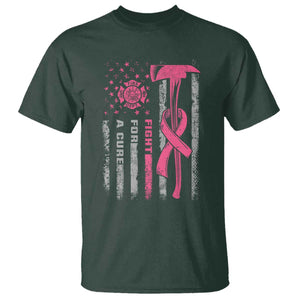 Firefighter Breast Cancer Awareness T Shirt Fight For A Cure American Flag TS10 Dark Forest Green Print Your Wear