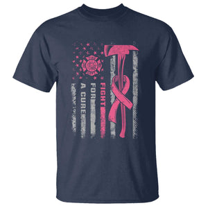 Firefighter Breast Cancer Awareness T Shirt Fight For A Cure American Flag TS10 Navy Print Your Wear