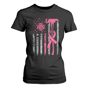 Firefighter Breast Cancer Awareness T Shirt For Women Fight For A Cure American Flag TS10 Black Print Your Wear