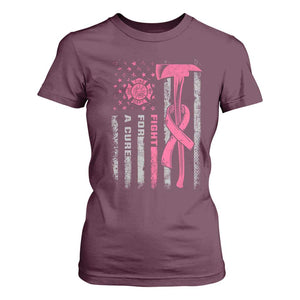 Firefighter Breast Cancer Awareness T Shirt For Women Fight For A Cure American Flag TS10 Maroon Print Your Wear