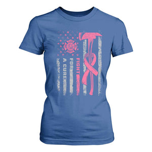 Firefighter Breast Cancer Awareness T Shirt For Women Fight For A Cure American Flag TS10 Royal Blue Print Your Wear