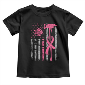 Firefighter Breast Cancer Awareness Toddler T Shirt Fight For A Cure American Flag TS10 Black Print Your Wear