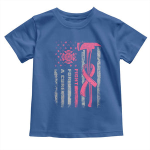 Firefighter Breast Cancer Awareness Toddler T Shirt Fight For A Cure American Flag TS10 Royal Blue Print Your Wear