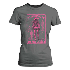 Cowgirl Breast Cancer T Shirt For Women Beautiful Day To Kill Cancer Vintage Western Pink TS10 Dark Heather Print Your Wear
