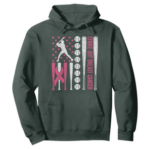 Baseball Breast Cancer Hoodie Pink Ribbon Strike Out Breast Cancer American Flag TS10 Dark Forest Green Print Your Wear